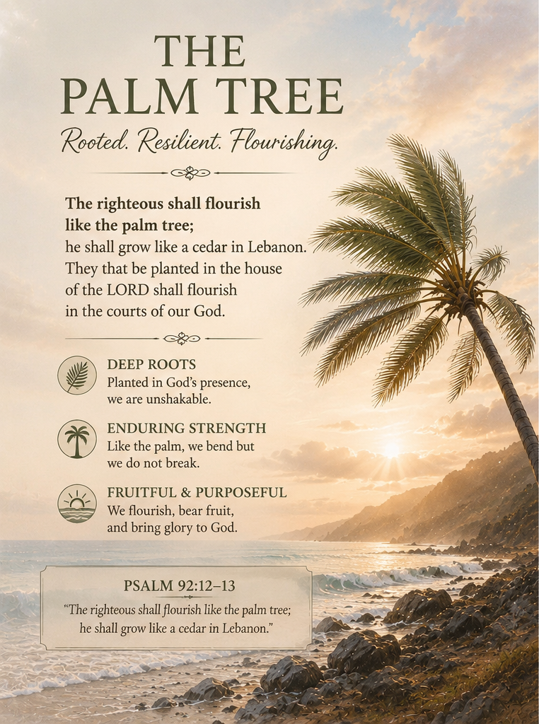 Rooted, resilient, flourishing — Psalm 92:12–13, a palm tree at sunset